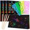 12 Pieces of Set , 4 pck Scratch Arts Drawing Notebook for Kids Drawing Pad, Large Rainbow Scratch Drawing Paper Set for Kids Art Supplies (with 4 Wooden Stylus & 4 Drawing Stencils)
